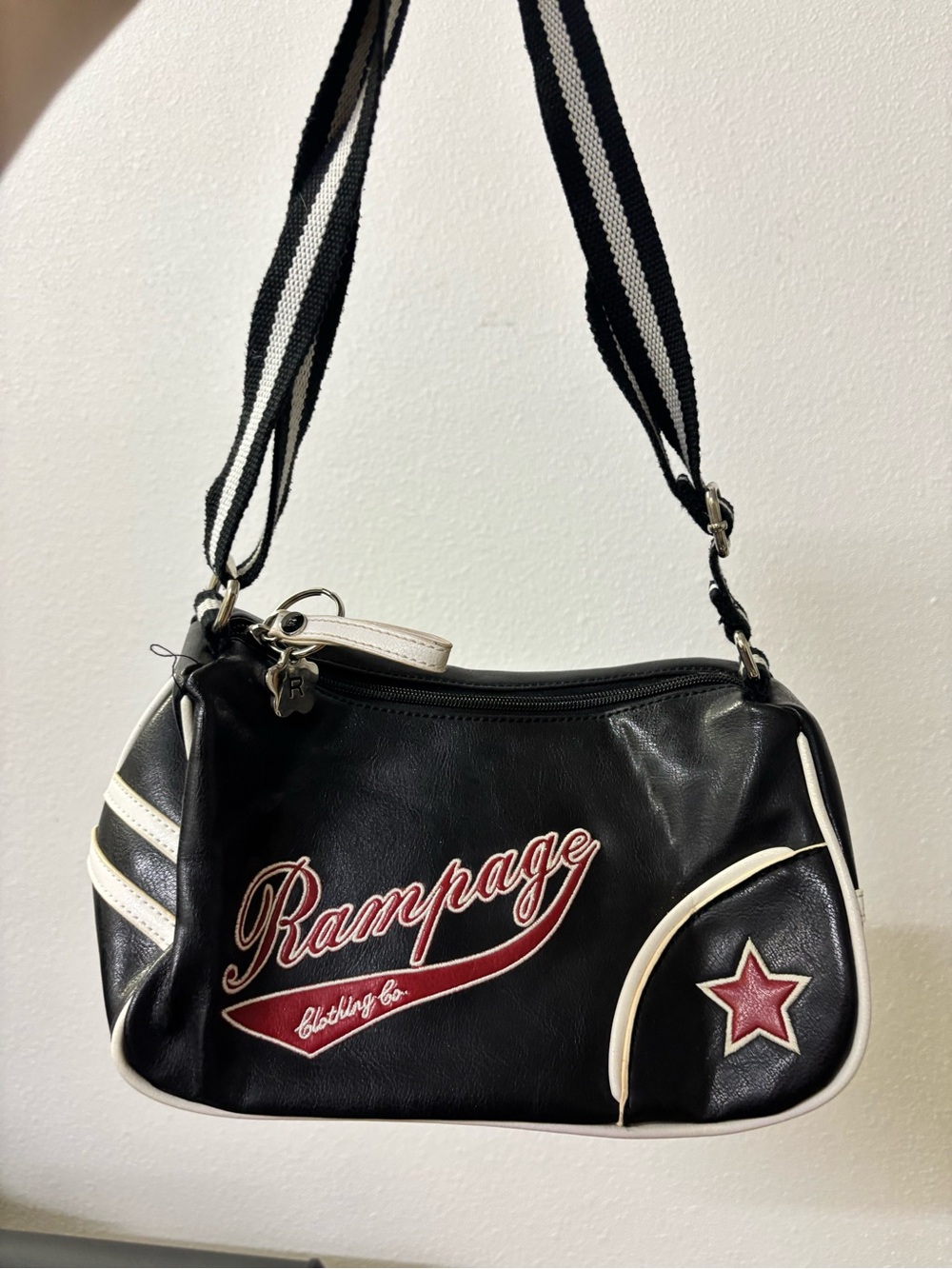 Vintage Rampage Y2K Black, White, and Red Star Medium Shoulder Bag